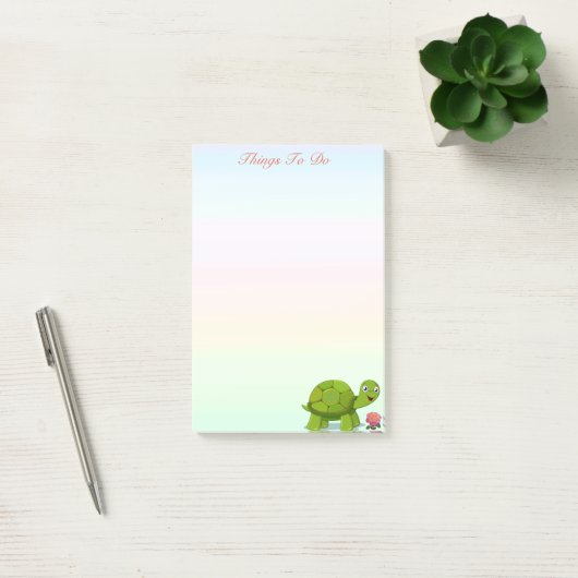Post-it® Tortue mignonne et fleur sur les tons pastel (Bureau)