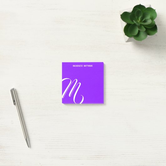 Post-it® Tourbillonnant Monogramme couleur violet Nom perso (Bureau)