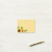 Post-it® Tournesol à l'aquarelle jaune avec Monogramme (Sur un bureau)