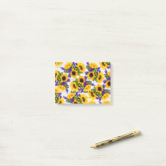 Post-it® Tournesol jaune pourpre en bois blanc rustique de (Sur un bureau)