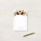 Post-it® Tournesol moderne Bourgogne Rose Aquarelle Florale (Sur un bureau)