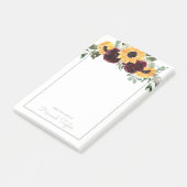 Post-it® Tournesol moderne Bourgogne Rose Aquarelle Florale (Incliné)