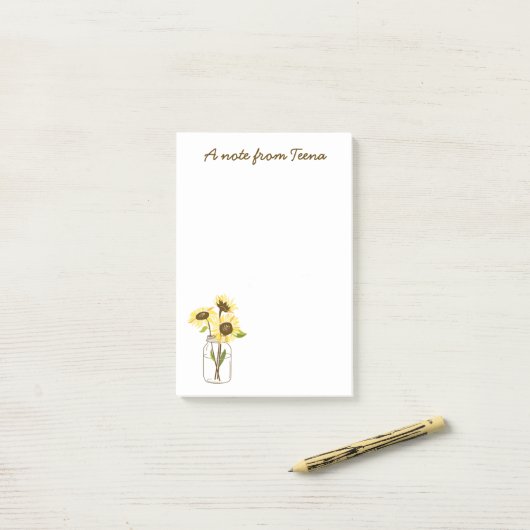 Post-it® Tournesols Dans Un Mason Jar Post-It Notes (Sur un bureau)