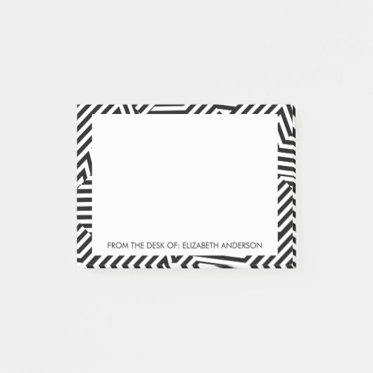 Post-it® Trendy Black and White Geometry Stripes avec nom (Devant)