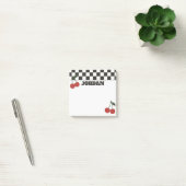 Post-it® Trendy Checkerboard & Cherry Custom Name (Bureau)