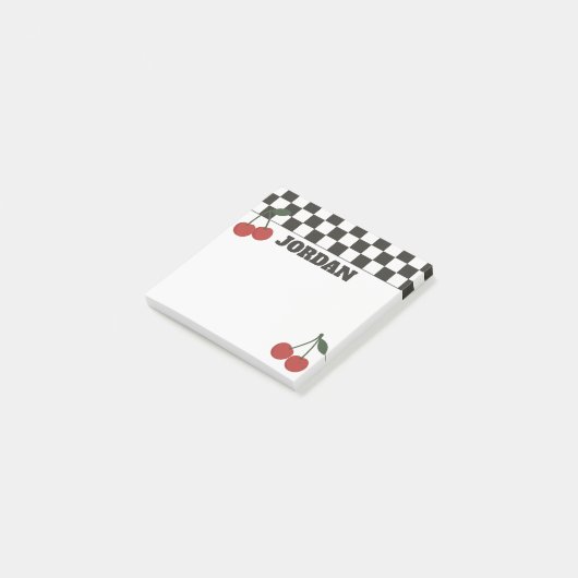 Post-it® Trendy Checkerboard & Cherry Custom Name (Incliné)