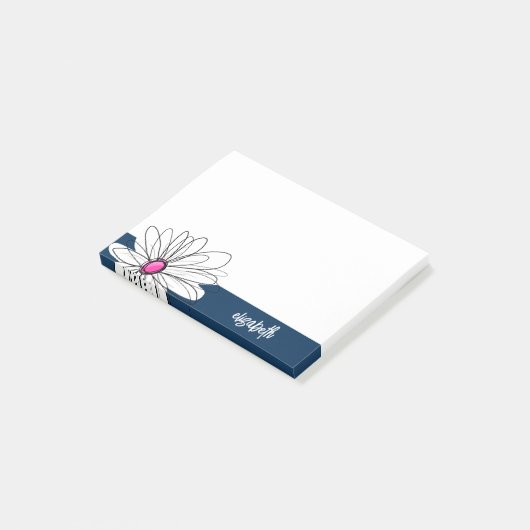 Post-it® Trendy Daisy Floral Illustration - navy and pink (Incliné)