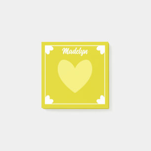 Post-it® Très Girly Neon Jaune Coeurs Blancs Votre nom