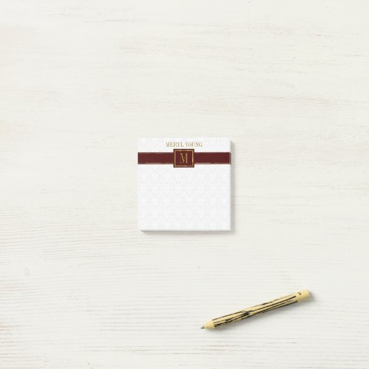 Post-it® Tripe Brown de Damas blanc monogramme (Sur un bureau)