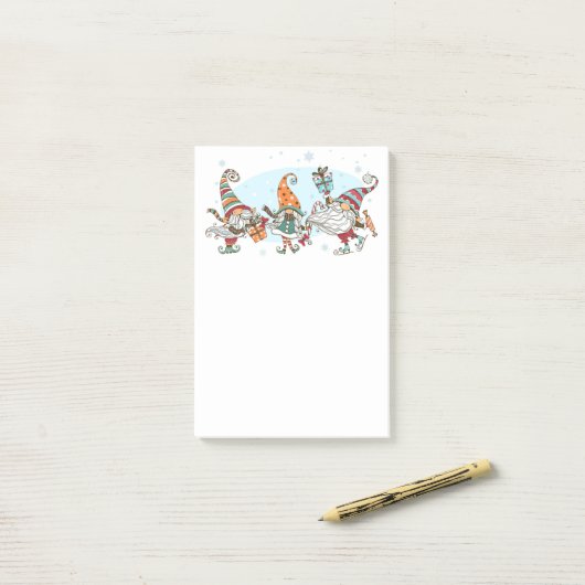 Post-it® Trois Gnomes de Noël Elves Post-It Notes (Sur un bureau)