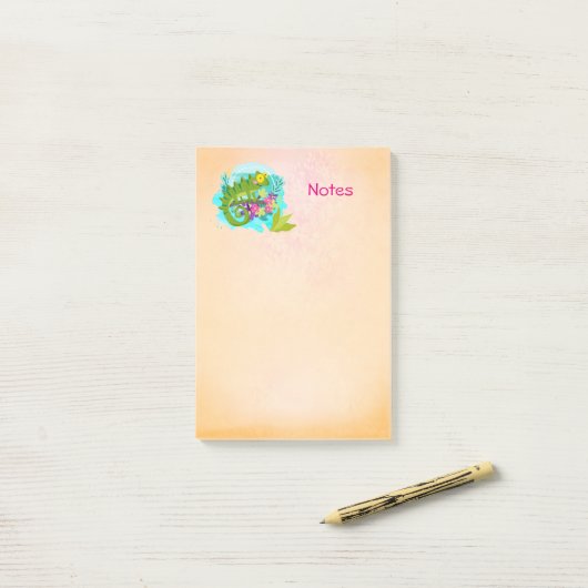 Post-it® Tropical lizard with Flowers (Sur un bureau)