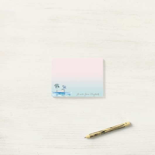 Post-it® Tropical, Palmiers, Océan (Sur un bureau)