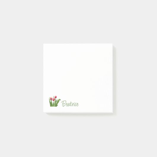 Post-it® Tulipes rouges avec notes vertes (Devant)