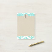 Post-it® Turquoise Aqua Glam Damask Kraft Monogramme initia (Sur un bureau)