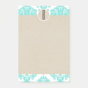 Post-it® Turquoise Aqua Glam Damassé Kraft Monogramme Initi
