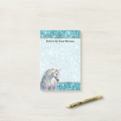 Post-it® Turquoise Aqua Glitz Glitter Unicorn (Sur un bureau)