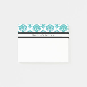 Post-it® Turquoise Aqua White Damask Pattern Moderne Person