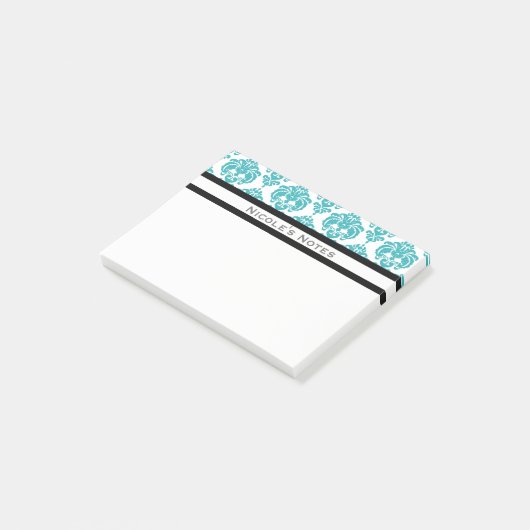 Post-it® Turquoise Aqua White Damask Pattern Moderne Person (Incliné)
