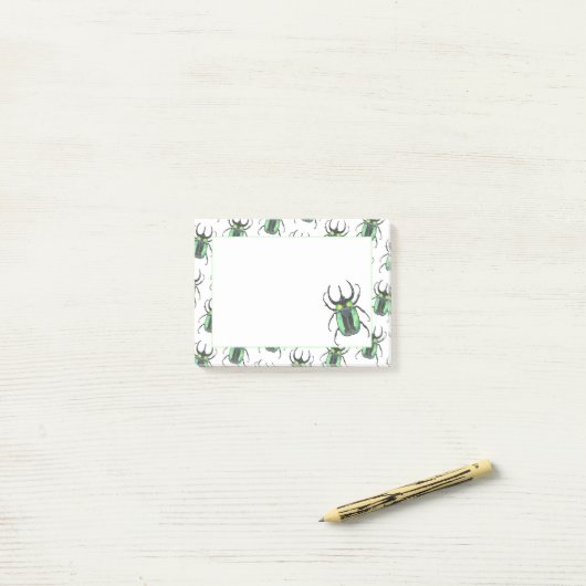 Post-it® Turquoise Atlas Aquarelle Beetle Log (Sur un bureau)