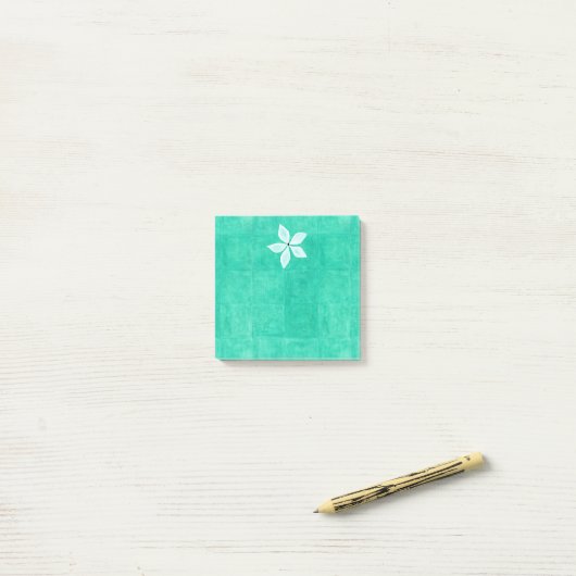 Post-it® Turquoise avec fleur blanche (Sur un bureau)