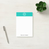 Post-it® Turquoise Blanc Clé grecque Cadre Ronde Monogramme (Bureau)