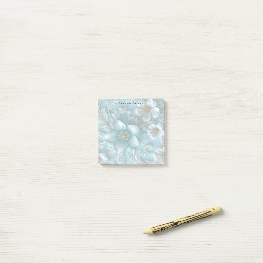 Post-it® Turquoise Blanc Floral Post it Notes (Sur un bureau)
