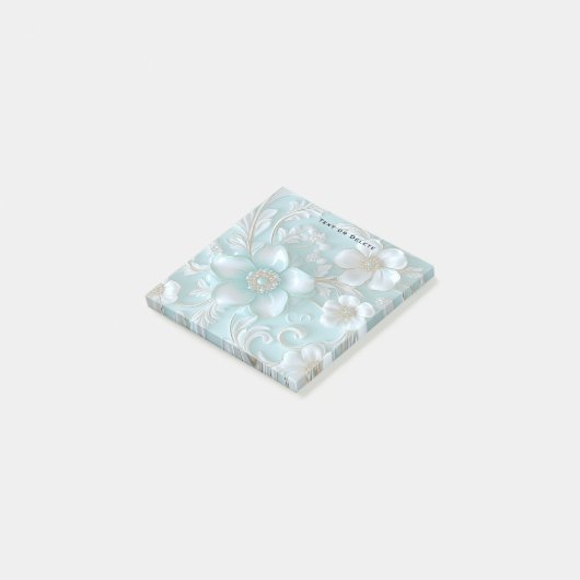 Post-it® Turquoise Blanc Floral Post it Notes (Incliné)