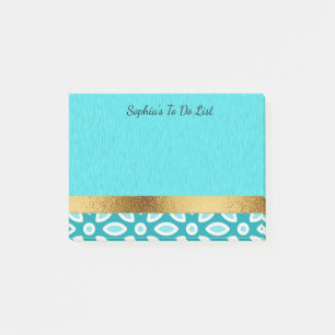 Post-it® Turquoise Bleu Arctique Personnalisé Or Blanc