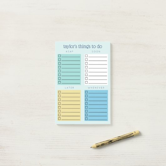 Post-it® Turquoise Bleu Jaune Organisé Choses à faire (Sur un bureau)