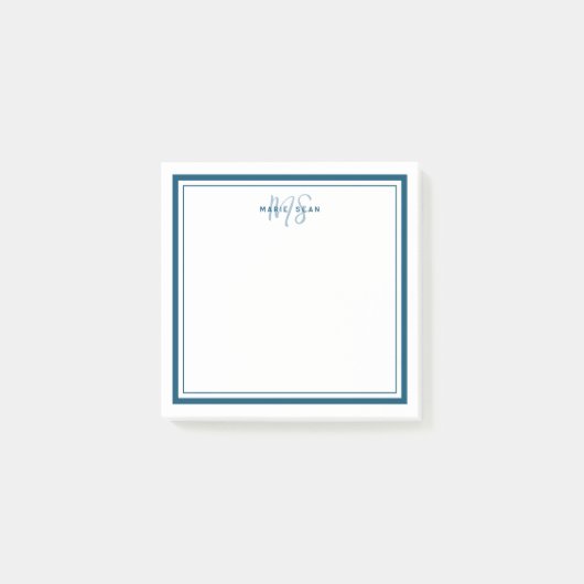 Post-it® Turquoise Bleu Minimaliste Simple Monogramme Deux (Devant)