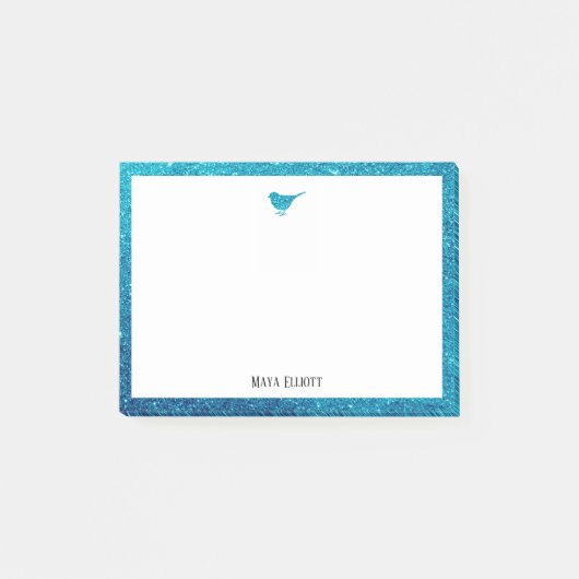 Post-it® Turquoise Faux Parties scintillant Oiseau et front (Devant)