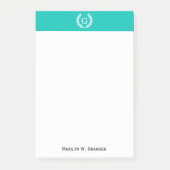 Post-it® Turquoise Laine de blé blanc Wreath Monogramme ini (Devant)
