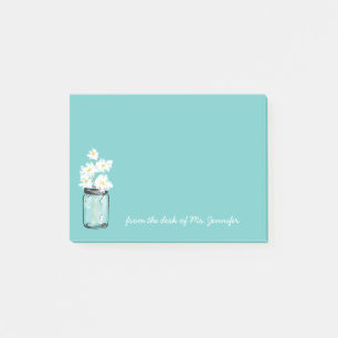 Post-it® Turquoise Mason Jar White Daisy Floral Personnalis