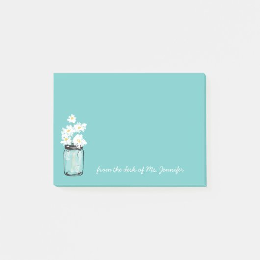 Post-it® Turquoise Mason Jar White Daisy Floral Personnalis (Devant)