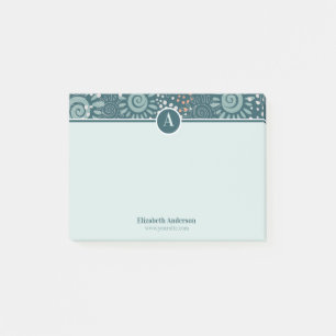 Post-it® Turquoise modèle floral de prairie verte monogramm