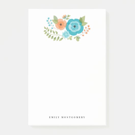 Post-it® Turquoise Orange Floral Greenergie Personal Monogr (Devant)