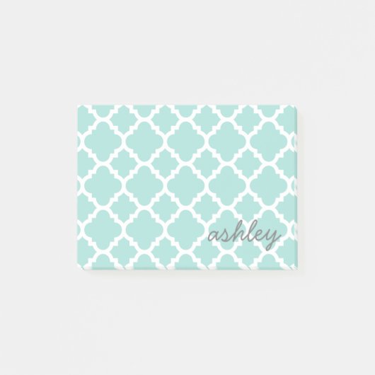 Post-it® Turquoise Quatrefoil Motif Nom du script (Devant)