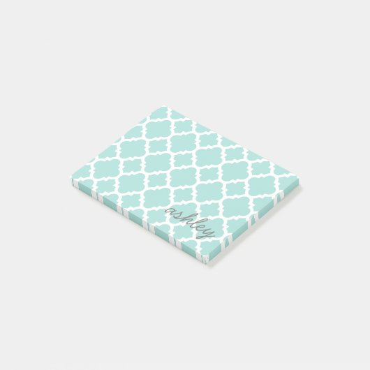 Post-it® Turquoise Quatrefoil Motif Nom du script (Incliné)