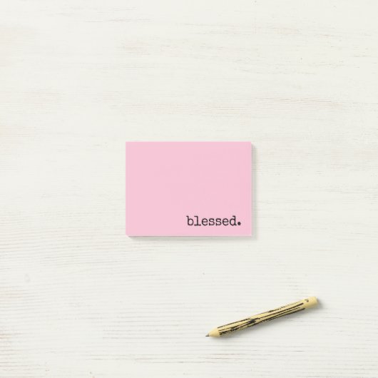 Post-it® typographie bénie rose pastel  (Sur un bureau)