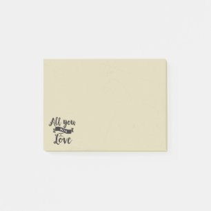 Post-it® Typographie de citation d'amour noir et bronzé vin