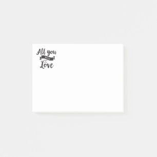 Post-it® Typographie de mariage d'amour noir et blanc vinta