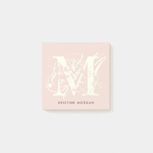 Post-it® Typographie de poulet nom monogramme rose pâle