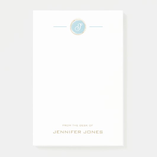Post-it® Typographie dorée Monogramme Nom Aquarelle Bleue (Devant)