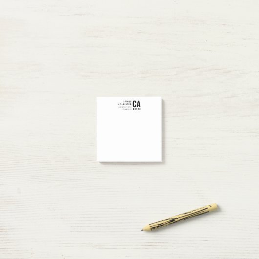 Post-it® Typographie Moderne Blanc & Noir | Nom & Adresse (Sur un bureau)