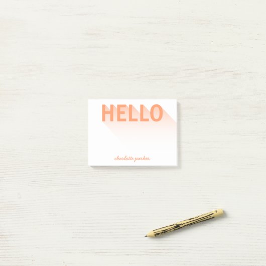 Post-it® Typographie moderne Orange Hello (Sur un bureau)