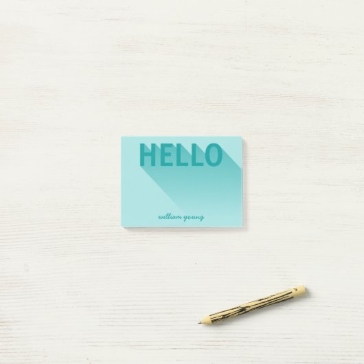 Post-it® Typographie moderne Turquoise Hello (Sur un bureau)