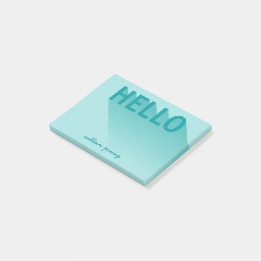 Post-it® Typographie moderne Turquoise Hello (Incliné)