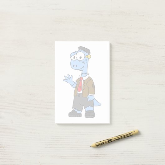 Post-it® Un Brontosaur Dessiné, Habillé Comme Frankenstein. (Sur un bureau)