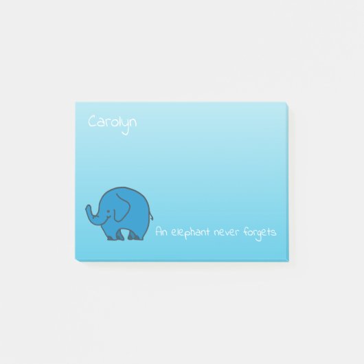 Post-it® Un éléphant n'oublie jamais, en bleu, personnalisé (Devant)