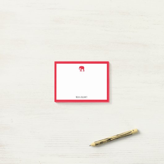 Post-it® Un éléphant rouge vif et une frontière blanche ave (Sur un bureau)